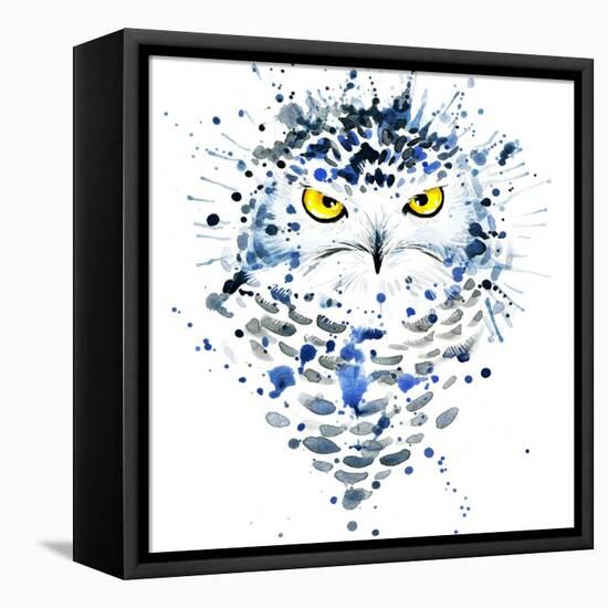 Snowy Owl T-Shirt Graphics, Snowy Owl Illustration with Splash Watercolor Textured Background. Illu-Faenkova Elena-Framed Stretched Canvas