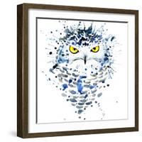 Snowy Owl T-Shirt Graphics, Snowy Owl Illustration with Splash Watercolor Textured Background. Illu-Faenkova Elena-Framed Art Print