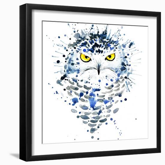 Snowy Owl T-Shirt Graphics, Snowy Owl Illustration with Splash Watercolor Textured Background. Illu-Faenkova Elena-Framed Art Print