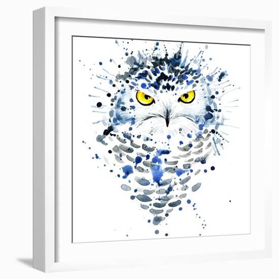 Snowy Owl T-Shirt Graphics, Snowy Owl Illustration with Splash Watercolor Textured Background. Illu-Faenkova Elena-Framed Art Print