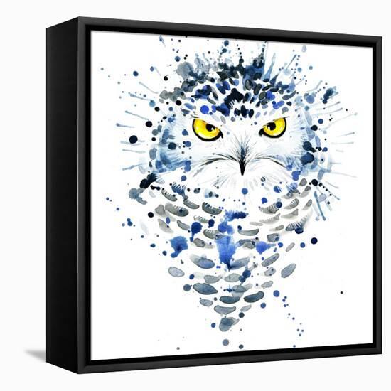 Snowy Owl T-Shirt Graphics, Snowy Owl Illustration with Splash Watercolor Textured Background. Illu-Faenkova Elena-Framed Stretched Canvas