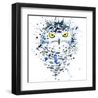 Snowy Owl T-Shirt Graphics, Snowy Owl Illustration with Splash Watercolor Textured Background. Illu-Faenkova Elena-Framed Art Print