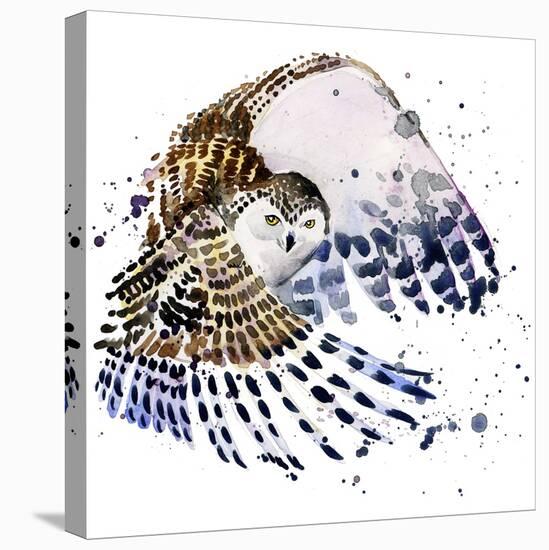 Snowy Owl T-Shirt Graphics, Snowy Owl Illustration with Splash Watercolor Textured Background.-Dabrynina Alena-Stretched Canvas