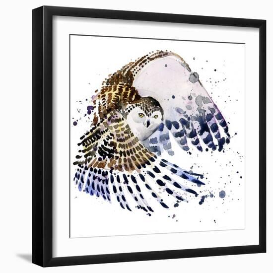 Snowy Owl T-Shirt Graphics, Snowy Owl Illustration with Splash Watercolor Textured Background.-Dabrynina Alena-Framed Art Print