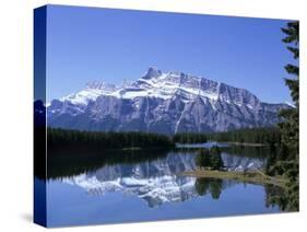 Snowy Peak of Mount Rundle Reflected in the Water of Two Jack Lake, Banff National Park, Alberta-Pearl Bucknall-Stretched Canvas