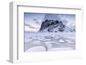 Snowy Peaks and Ice Frame the Typical Fishermen Houses Called Rorbu, Eggum-Roberto Moiola-Framed Photographic Print