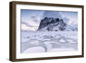 Snowy Peaks and Ice Frame the Typical Fishermen Houses Called Rorbu, Eggum-Roberto Moiola-Framed Photographic Print