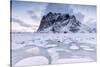 Snowy Peaks and Ice Frame the Typical Fishermen Houses Called Rorbu, Eggum-Roberto Moiola-Stretched Canvas