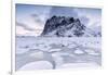 Snowy Peaks and Ice Frame the Typical Fishermen Houses Called Rorbu, Eggum-Roberto Moiola-Framed Photographic Print