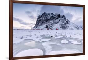 Snowy Peaks and Ice Frame the Typical Fishermen Houses Called Rorbu, Eggum-Roberto Moiola-Framed Photographic Print