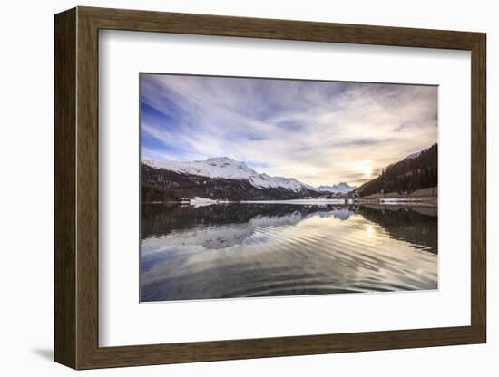 Snowy Peaks and Woods are Reflected in Lake Silvaplana at Sunset, Switzerland-Roberto Moiola-Framed Photographic Print