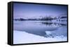 Snowy Peaks are Reflected in the Frozen Lake Jaegervatnet at Dusk, Lapland-Roberto Moiola-Framed Stretched Canvas