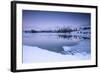 Snowy Peaks are Reflected in the Frozen Lake Jaegervatnet at Dusk, Lapland-Roberto Moiola-Framed Photographic Print