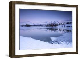 Snowy Peaks are Reflected in the Frozen Lake Jaegervatnet at Dusk, Lapland-Roberto Moiola-Framed Photographic Print