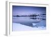 Snowy Peaks are Reflected in the Frozen Lake Jaegervatnet at Dusk, Lapland-Roberto Moiola-Framed Photographic Print