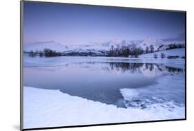 Snowy Peaks are Reflected in the Frozen Lake Jaegervatnet at Dusk, Lapland-Roberto Moiola-Mounted Photographic Print