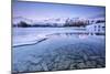 Snowy peaks are reflected in the frozen Lake Jaegervatnet at sunset Stortind Lyngen Alps Tromsa? La-ClickAlps-Mounted Photographic Print
