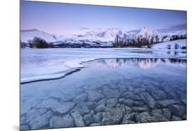 Snowy peaks are reflected in the frozen Lake Jaegervatnet at sunset Stortind Lyngen Alps Tromsa? La-ClickAlps-Mounted Photographic Print