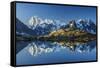 Snowy peaks of Dent Du Geant and Grandes Jorasses are reflected in Lac Blanc, Haute Savoie, France,-ClickAlps-Framed Stretched Canvas