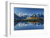 Snowy peaks of Dent Du Geant and Grandes Jorasses are reflected in Lac Blanc, Haute Savoie, France,-ClickAlps-Framed Photographic Print