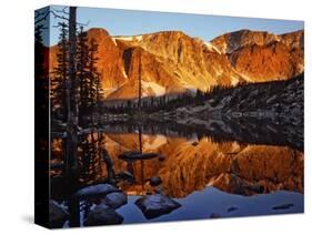 Snowy Range Reflected in Mirror Lake-Steve Terrill-Stretched Canvas