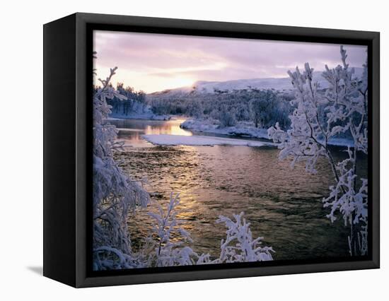 Snowy Riverscape, Vindelfjallen Nr, Umea, Sweden-Christer Fredriksson-Framed Stretched Canvas