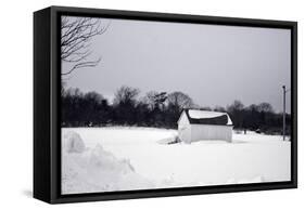 Snowy Scene in Sag Harbor NY b/w-null-Framed Stretched Canvas