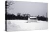 Snowy Scene in Sag Harbor NY b/w-null-Stretched Canvas