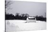 Snowy Scene in Sag Harbor NY b/w-null-Stretched Canvas