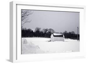 Snowy Scene in Sag Harbor NY b/w-null-Framed Photo