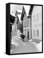 Snowy Street, Hallstat, Austria-Walter Bibikow-Framed Stretched Canvas