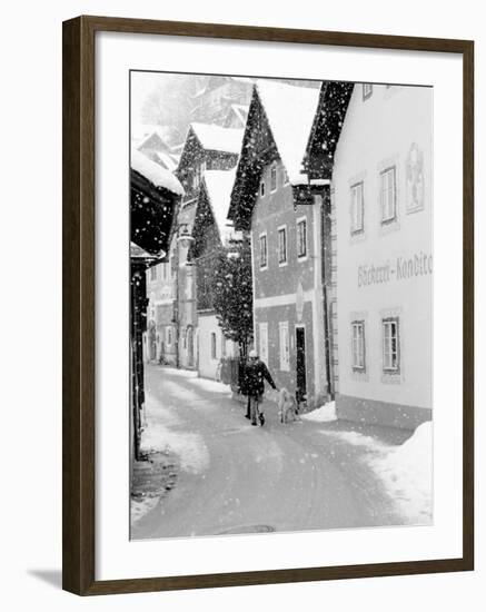 Snowy Street, Hallstat, Austria-Walter Bibikow-Framed Premium Photographic Print