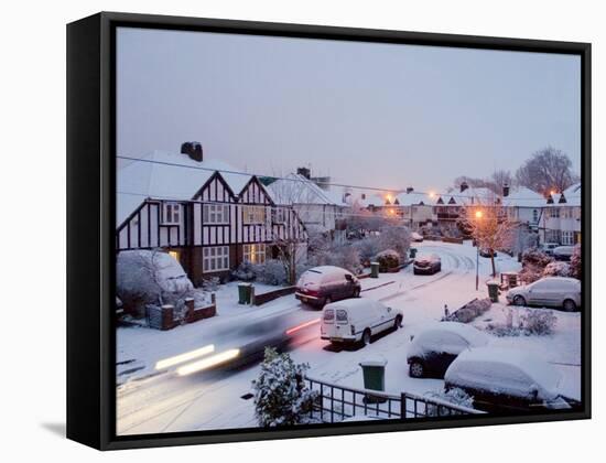 Snowy Street Scene, Surrey, Greater London, England, United Kingdom, Europe-Charles Bowman-Framed Stretched Canvas