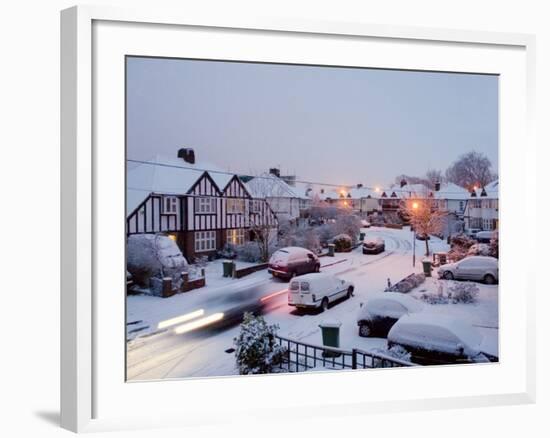Snowy Street Scene, Surrey, Greater London, England, United Kingdom, Europe-Charles Bowman-Framed Photographic Print