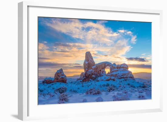 Snowy Sunset at Turret Arch, Arches National Park, Utah Windows Section-Tom Till-Framed Photographic Print