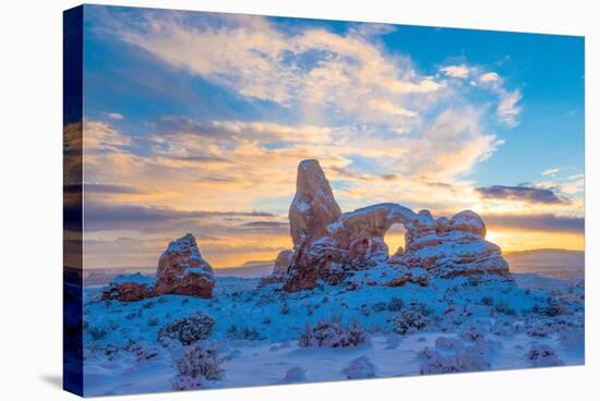 Snowy Sunset at Turret Arch, Arches National Park, Utah Windows Section-Tom Till-Stretched Canvas