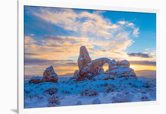 Snowy Sunset at Turret Arch, Arches National Park, Utah Windows Section-Tom Till-Framed Photographic Print