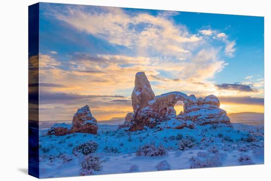 Snowy Sunset at Turret Arch, Arches National Park, Utah Windows Section-Tom Till-Stretched Canvas