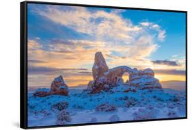 Snowy Sunset at Turret Arch, Arches National Park, Utah Windows Section-Tom Till-Framed Stretched Canvas