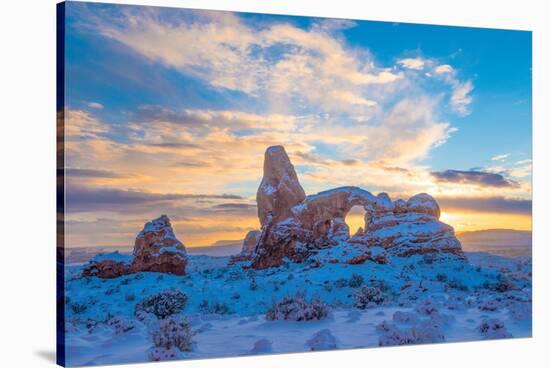 Snowy Sunset at Turret Arch, Arches National Park, Utah Windows Section-Tom Till-Stretched Canvas