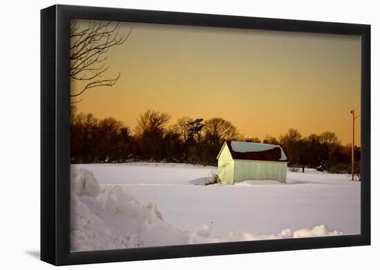 Snowy Sunset in Sag Harbor NY-null-Framed Poster