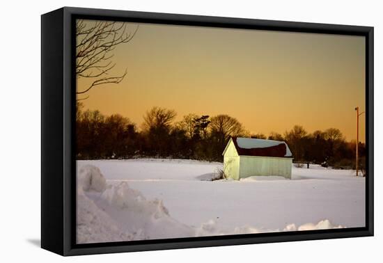 Snowy Sunset in Sag Harbor NY-null-Framed Stretched Canvas