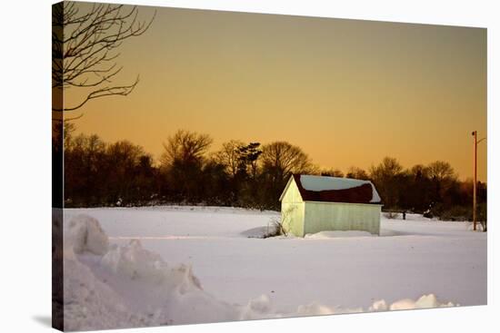 Snowy Sunset in Sag Harbor NY-null-Stretched Canvas