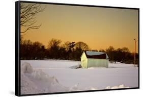 Snowy Sunset in Sag Harbor NY-null-Framed Stretched Canvas