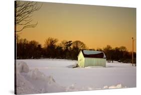 Snowy Sunset in Sag Harbor NY-null-Stretched Canvas