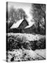 Snowy Thatched Cottage-null-Stretched Canvas