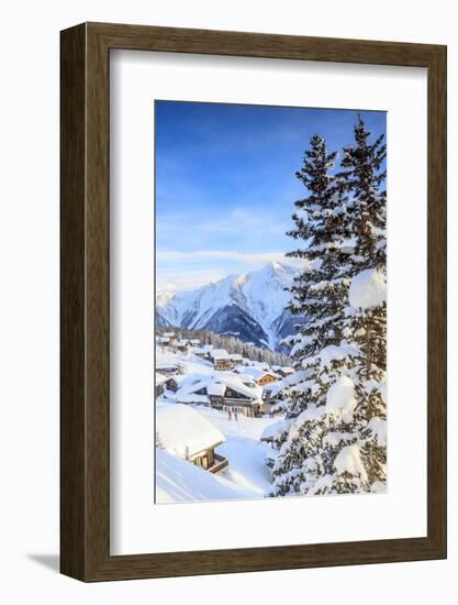 Snowy Woods and Mountain Huts Framed by the Winter Sunset, Bettmeralp, District of Raron-Roberto Moiola-Framed Photographic Print