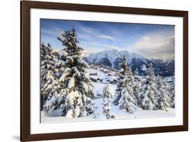 Snowy Woods and Mountain Huts Framed by the Winter Sunset, Bettmeralp, District of Raron-Roberto Moiola-Framed Photographic Print