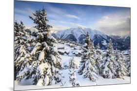 Snowy Woods and Mountain Huts Framed by the Winter Sunset, Bettmeralp, District of Raron-Roberto Moiola-Mounted Photographic Print