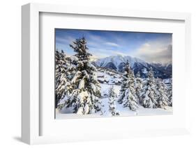 Snowy Woods and Mountain Huts Framed by the Winter Sunset, Bettmeralp, District of Raron-Roberto Moiola-Framed Photographic Print